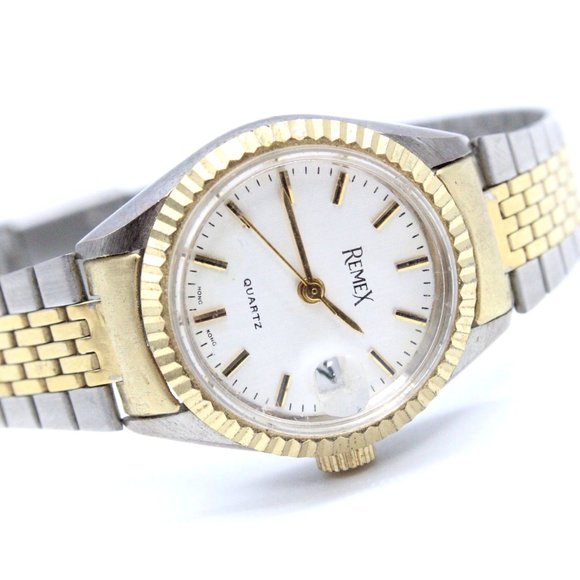 Vintage REMEX Watch Unisex Silver & Gold Tone Stainless Steel White Dial - Picture 6 of 8